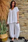 Lina Linen Blend Barrel Pant White